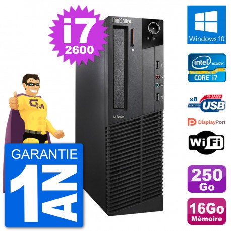 PC Lenovo M92p SFF Intel i7-2600 RAM 16Go Disque Dur 250Go Windows 10 Wifi