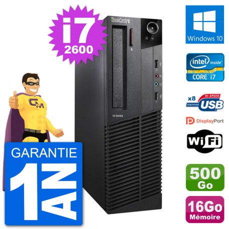 PC Lenovo M92p SFF Intel i7-2600 RAM 16Go Disque Dur 500Go Windows 10 Wifi