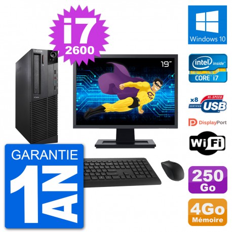 PC Lenovo M92p SFF Ecran 19" Intel i7-2600 RAM 4Go Disque 250Go Windows 10 Wifi