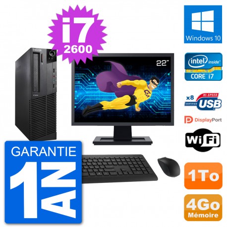 PC Lenovo M92p SFF Ecran 22" Intel i7-2600 RAM 4Go Disque 1To Windows 10 Wifi