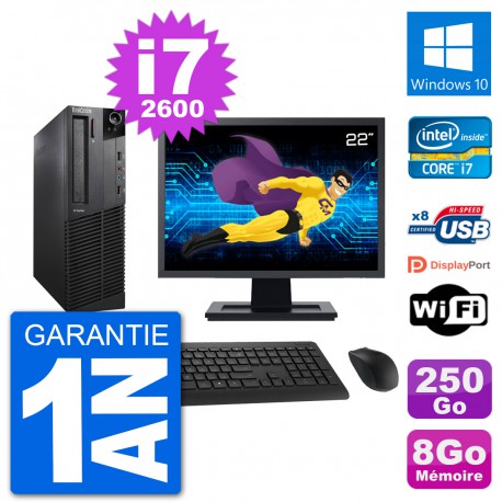 PC Lenovo M92p SFF Ecran 22" Intel i7-2600 RAM 8Go Disque 250Go Windows 10 Wifi
