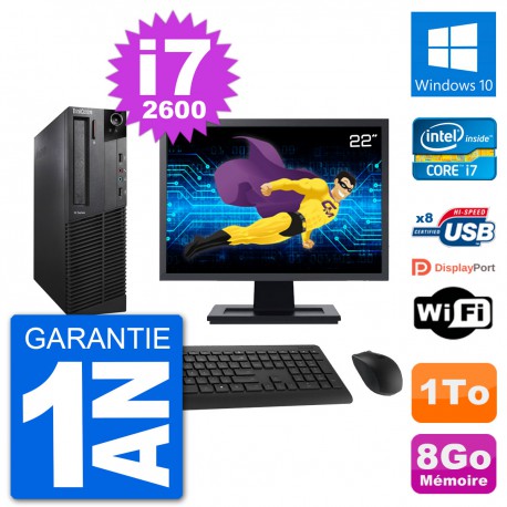 PC Lenovo M92p SFF Ecran 22" Intel i7-2600 RAM 8Go Disque 1To Windows 10 Wifi