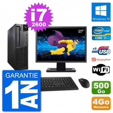 PC Lenovo M92p SFF Ecran 27" Intel i7-2600 RAM 4Go Disque 500Go Windows 10 Wifi