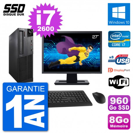 PC Lenovo M92p SFF Ecran 27" Intel i7-2600 RAM 8Go SSD 960Go Windows 10 Wifi