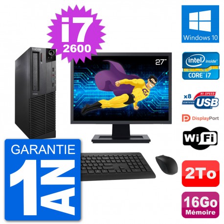 PC Lenovo M92p SFF Ecran 27" Intel i7-2600 RAM 16Go Disque 2To Windows 10 Wifi