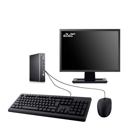 PC HP EliteDesk 705 G3 Mini Ecran 22" AMD A6-8570E RAM 32Go SSD 500Go Wifi W11