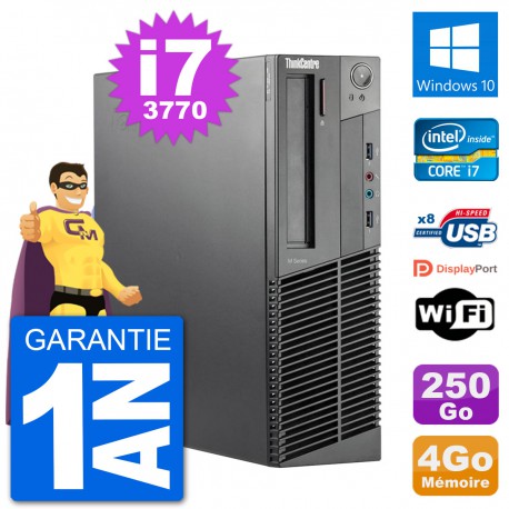 PC Lenovo M92p SFF Intel i7-3770 RAM 4Go Disque Dur 250Go Windows 10 Wifi