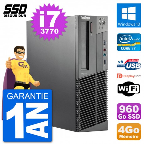 PC Lenovo ThinkCentre M92p SFF Intel i7-3770 RAM 4Go SSD 960Go Windows 10 Wifi