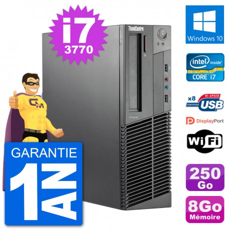 PC Lenovo M92p SFF Intel i7-3770 RAM 8Go Disque Dur 250Go Windows 10 Wifi