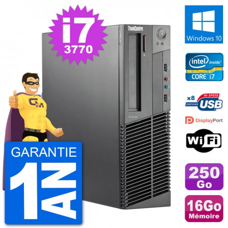 PC Lenovo M92p SFF Intel i7-3770 RAM 16Go Disque Dur 250Go Windows 10 Wifi
