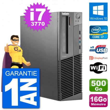 PC Lenovo M92p SFF Intel i7-3770 RAM 16Go Disque Dur 500Go Windows 10 Wifi
