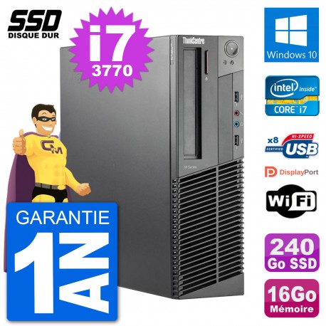 PC Lenovo ThinkCentre M92p SFF Intel i7-3770 RAM 16Go SSD 240Go Windows 10 Wifi