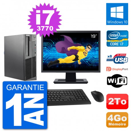 PC Lenovo M92p SFF Ecran 19" Intel i7-3770 RAM 4Go Disque 2To Windows 10 Wifi