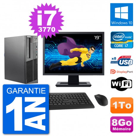 PC Lenovo M92p SFF Ecran 19" Intel i7-3770 RAM 8Go Disque 1To Windows 10 Wifi