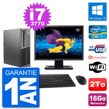 PC Lenovo M92p SFF Ecran 19" Intel i7-3770 RAM 16Go Disque 2To Windows 10 Wifi