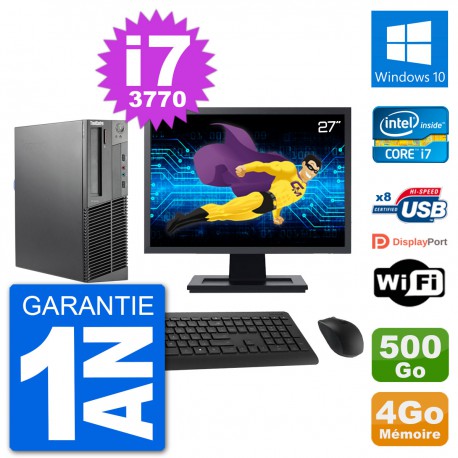 PC Lenovo M92p SFF Ecran 27" Intel i7-3770 RAM 4Go Disque 500Go Windows 10 Wifi