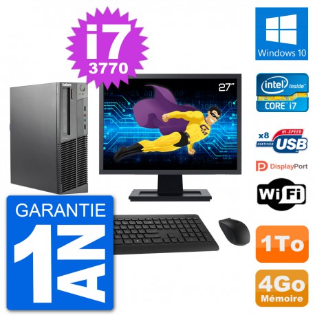 PC Lenovo M92p SFF Ecran 27" Intel i7-3770 RAM 4Go Disque 1To Windows 10 Wifi