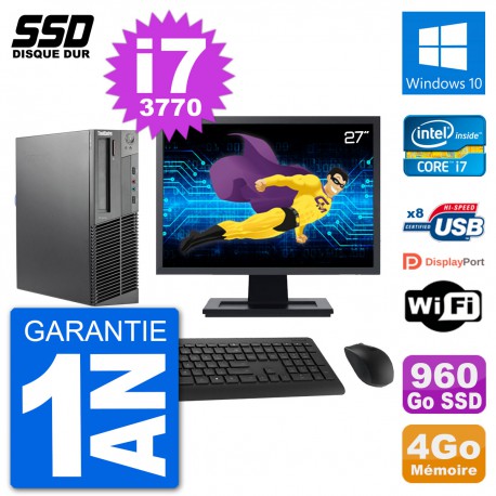PC Lenovo M92p SFF Ecran 27" Intel i7-3770 RAM 4Go SSD 960Go Windows 10 Wifi