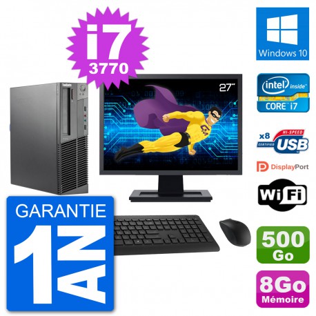 PC Lenovo M92p SFF Ecran 27" Intel i7-3770 RAM 8Go Disque 500Go Windows 10 Wifi