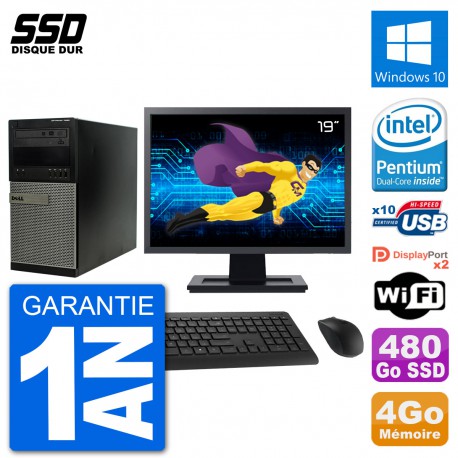 PC Tour Dell 7020 Ecran 19" Intel G3220 RAM 4Go SSD 480Go Windows 10 Wifi