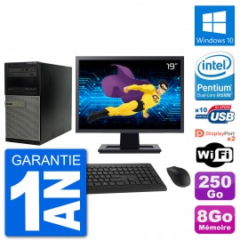 PC Tour Dell 7020 Ecran 19" Intel G3220 RAM 8Go Disque 250Go Windows 10 Wifi