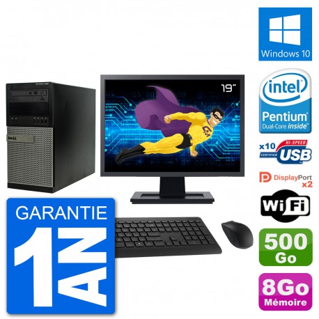 PC Tour Dell 7020 Ecran 19" Intel G3220 RAM 8Go Disque 500Go Windows 10 Wifi
