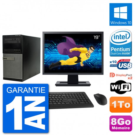 PC Tour Dell 7020 Ecran 19" Intel G3220 RAM 8Go Disque 1To Windows 10 Wifi