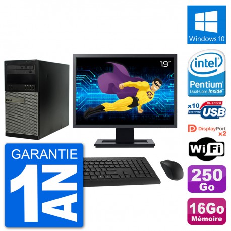 PC Tour Dell 7020 Ecran 19" Intel G3220 RAM 16Go Disque 250Go Windows 10 Wifi