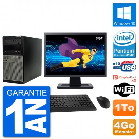 PC Tour Dell 7020 Ecran 22" Intel G3220 RAM 4Go Disque 1To Windows 10 Wifi