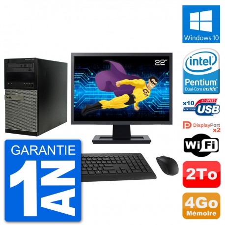 PC Tour Dell 7020 Ecran 22" Intel G3220 RAM 4Go Disque 2To Windows 10 Wifi