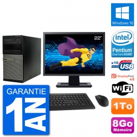 PC Tour Dell 7020 Ecran 22" Intel G3220 RAM 8Go Disque 1To Windows 10 Wifi