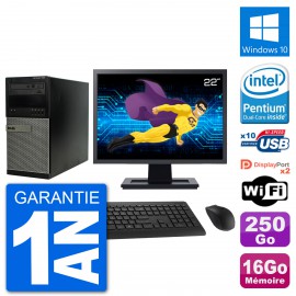 PC Tour Dell 7020 Ecran 22" Intel G3220 RAM 16Go Disque 250Go Windows 10 Wifi