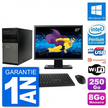 PC Tour Dell 7020 Ecran 27" Intel G3220 RAM 8Go Disque 250Go Windows 10 Wifi