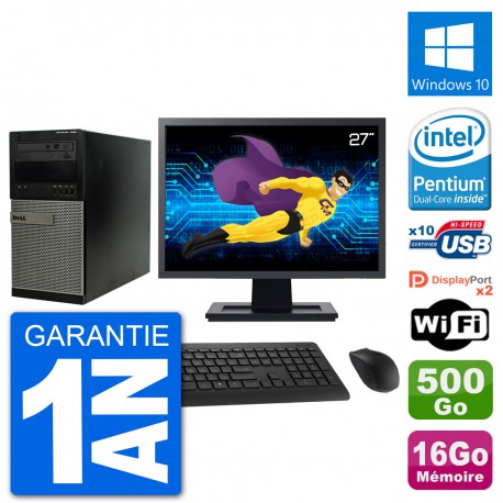 PC Tour Dell 7020 Ecran 27" Intel G3220 RAM 16Go Disque 500Go Windows 10 Wifi