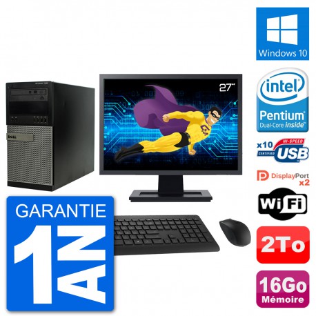PC Tour Dell 7020 Ecran 27" Intel G3220 RAM 16Go Disque 2To Windows 10 Wifi