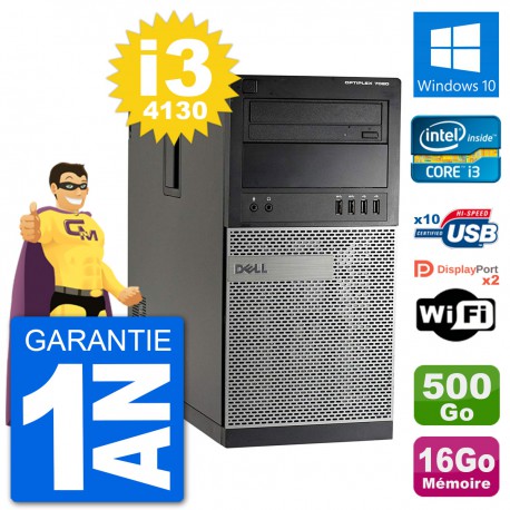 PC Tour Dell 7020 Intel Core i3-4130 RAM 16Go Disque Dur 500Go Windows 10 Wifi