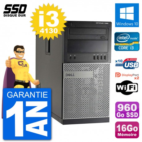 PC Tour Dell 7020 Intel Core i3-4130 RAM 16Go SSD 960Go Windows 10 Wifi