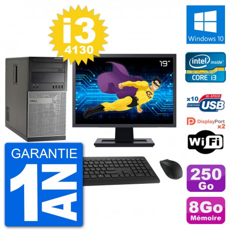 PC Tour Dell 7020 Ecran 19" Intel i3-4130 RAM 8Go Disque 250Go Windows 10 Wifi