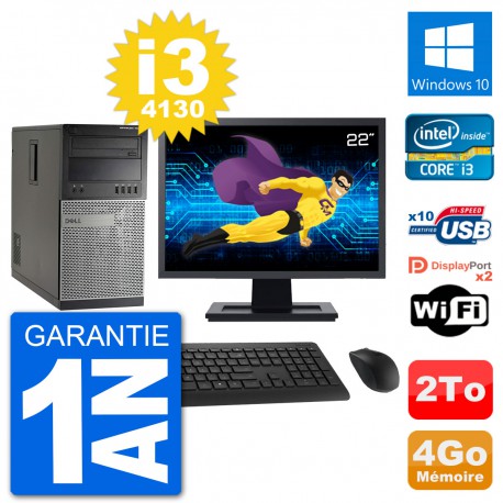 PC Tour Dell 7020 Ecran 22" Intel i3-4130 RAM 4Go Disque 2To Windows 10 Wifi