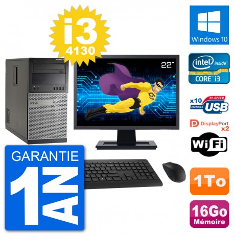 PC Tour Dell 7020 Ecran 22" Intel i3-4130 RAM 16Go Disque 1To Windows 10 Wifi
