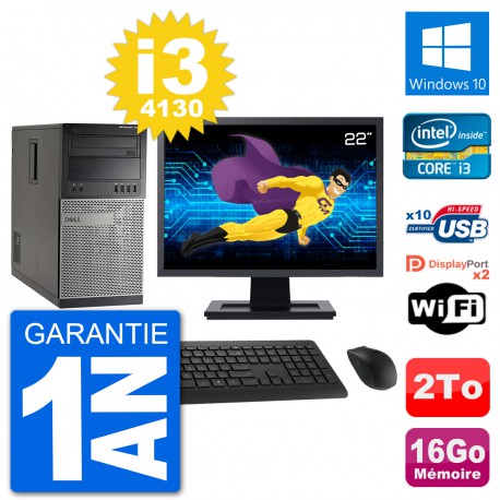 PC Tour Dell 7020 Ecran 22" Intel i3-4130 RAM 16Go Disque 2To Windows 10 Wifi