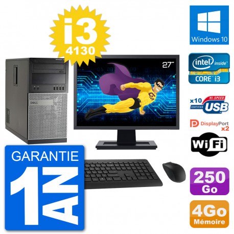 PC Tour Dell 7020 Ecran 27" Intel i3-4130 RAM 4Go Disque 250Go Windows 10 Wifi
