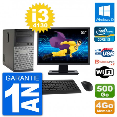 PC Tour Dell 7020 Ecran 27" Intel i3-4130 RAM 4Go Disque 500Go Windows 10 Wifi