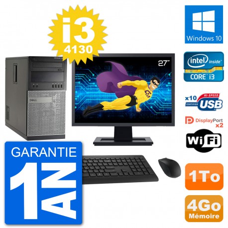 PC Tour Dell 7020 Ecran 27" Intel i3-4130 RAM 4Go Disque 1To Windows 10 Wifi