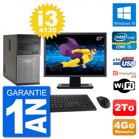 PC Tour Dell 7020 Ecran 27" Intel i3-4130 RAM 4Go Disque 2To Windows 10 Wifi