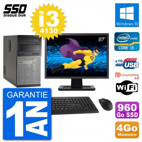 PC Tour Dell 7020 Ecran 27" Intel Core i3-4130 RAM 4Go SSD 960Go Windows 10 Wifi