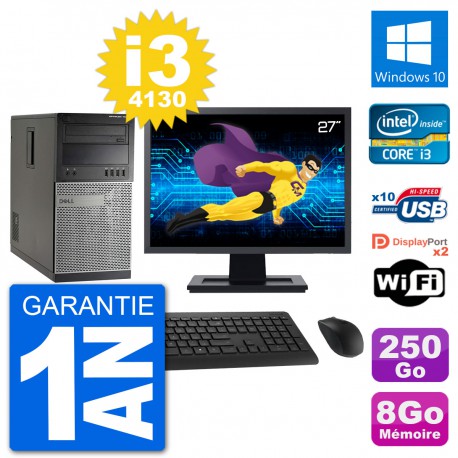 PC Tour Dell 7020 Ecran 27" Intel i3-4130 RAM 8Go Disque 250Go Windows 10 Wifi