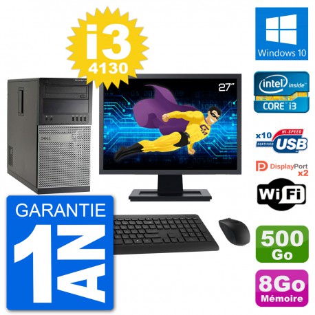 PC Tour Dell 7020 Ecran 27" Intel i3-4130 RAM 8Go Disque 500Go Windows 10 Wifi