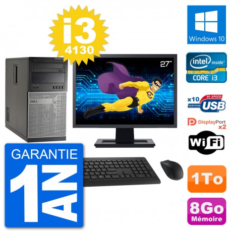 PC Tour Dell 7020 Ecran 27" Intel i3-4130 RAM 8Go Disque 1To Windows 10 Wifi