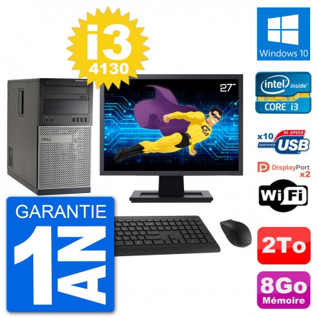 PC Tour Dell 7020 Ecran 27" Intel i3-4130 RAM 8Go Disque 2To Windows 10 Wifi